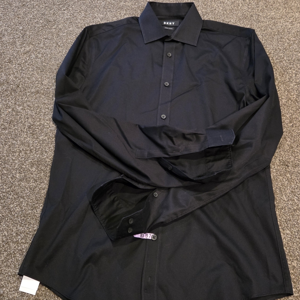 DKNY Men's Black Dress Shirt Slim Fit Stretch 15 34/35
